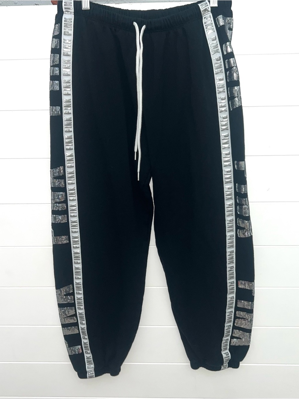 Victoria’s Secret PINK Sequin Bling Sweatpants Y2K Black Silver Jogger